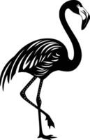 A black and white silhouette of a flamingo and isolated background vector