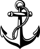 anchor with rope on it is shown in black and white white isolated background vector