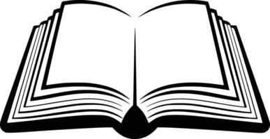 An open book with a black and white outline vector