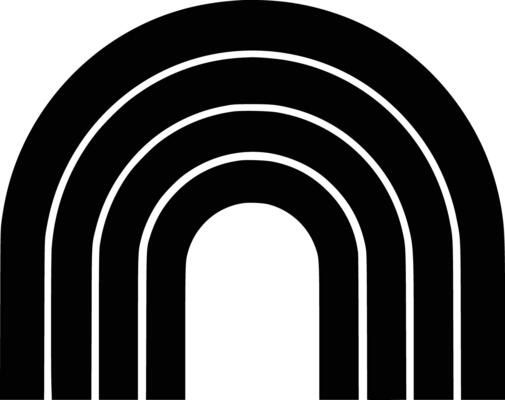 A black and white logo of a rainbow arch