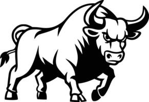 A black and white illustration of a bull and isolated background vector