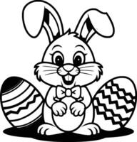 Easter bunny with eggs coloring pages and isolated background vector