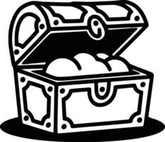 A black and white drawing of a chest with a coin inside vector