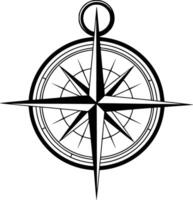 A black and white compass with a white background and isolated background vector