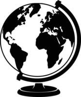 A black and white globe on a stand and isolated background vector