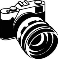 A camera is shown in black and white and isolated background vector