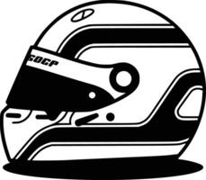 A helmet is shown in black and white and isolated background vector