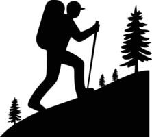 Silhouette of a hiker hiking on a mountain vector