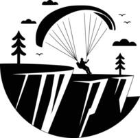 Paragliding man on cliff with trees and mountains illustration vector