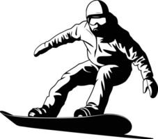 Snowboarder in black and white silhouette and isolated background vector