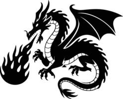 black and white dragon with flames on its back vector