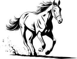 Black and white drawing of a horse running and isolated background vector