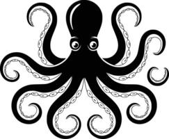 An octopus is shown in black and white and isolated background vector