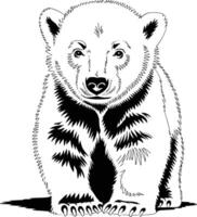 A black and white drawing of a bear cub vector