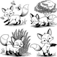 Foxes in the wild set of illustrations vector