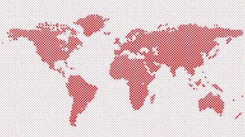 Halftone red circle pattern world map background vector