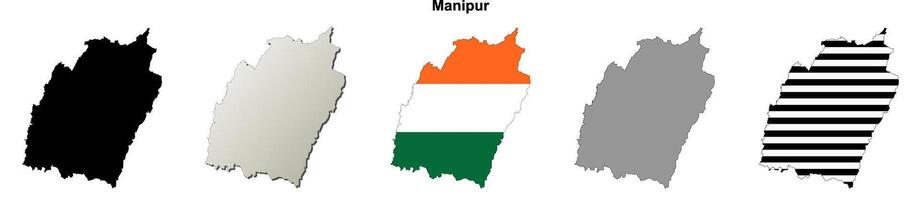 Manipur state blank outline map set vector