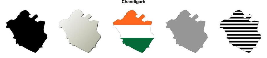 Chandigarh state blank outline map set vector
