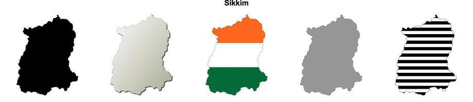 Sikkim state blank outline map set vector