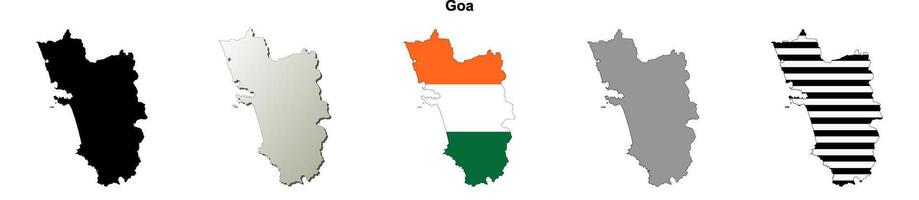 Goa state blank outline map set vector