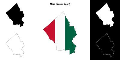 Mina municipality, Nuevo Leon outline map set vector