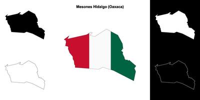 Mesones Hidalgo municipality, Oaxaca outline map set vector