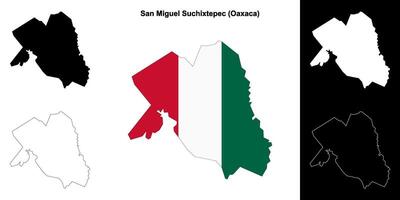 San Miguel Suchixtepec municipality, Oaxaca outline map set vector