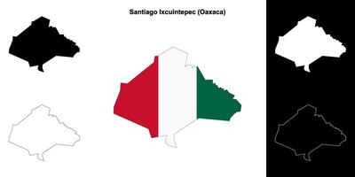 Santiago Ixcuintepec municipality, Oaxaca outline map set vector