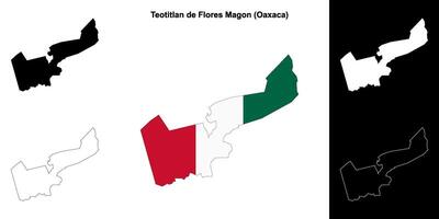 Teotitlan de Flores Magon municipality, Oaxaca outline map set vector