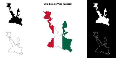 Villa Sola de Vega municipality, Oaxaca outline map set vector