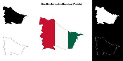 San Nicolas de los Ranchos municipality, Puebla outline map set vector