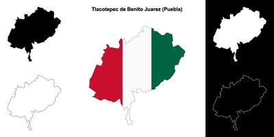 Tlacotepec de Benito Juarez municipality, Puebla outline map set vector
