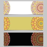 Abstract horizontal colorful floral mandala banner background set vector