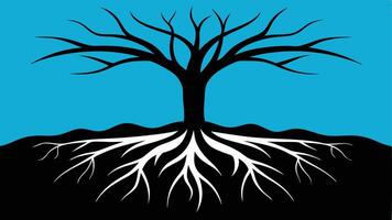 Bare Tree Silhouette With Root System vector