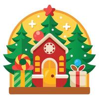 Christmas Scene With Trees And House vector