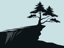 Tree On A Cliff Silhouette vector