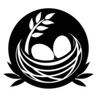 Nest with eggs and branch symbol vector