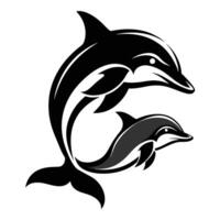 Two dolphins stylized in black and white vector