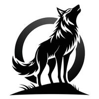 Silhouette wolf howling with circle element vector