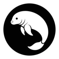 Minimalist manatee illustration within a black circle vector