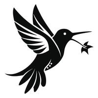 Hummingbird silhouette with leaf in beak vector