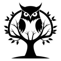 Owl in tree black and white design vector