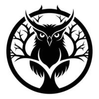 Silhouette owl within tree circle design vector