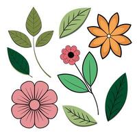 A set of flowers and leaves on a white background element vector