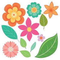 A set of colorful flowers and leaves vector