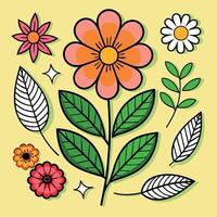 illustration of flowers and leaves on yellow background vector