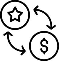 two coins with arrows between them, one featuring a star, symbolizing rewards exchange. vector