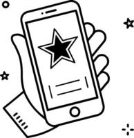 Smartphone displaying an app with a star, symbolizing a featured application vector