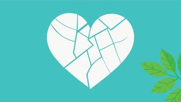 A broken heart with leaves on a blue background vector