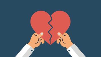 Two hands holding a broken heart vector
